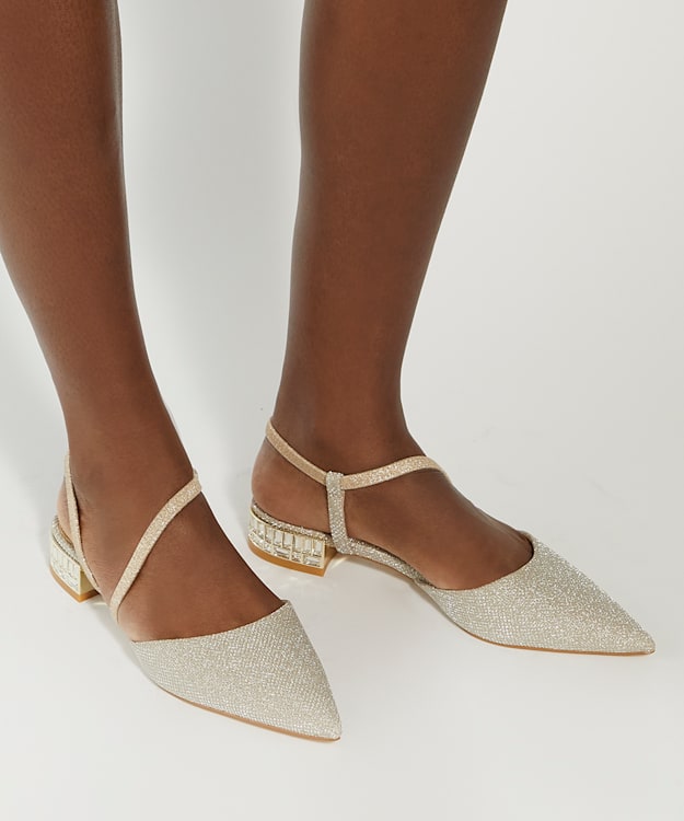 Dune London Harlem - Gold Jewel Embellished Open Courts