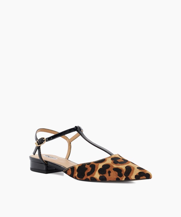 Dune London Harler - Leopard Leopard Print Pointed Toe T-Bar Flats