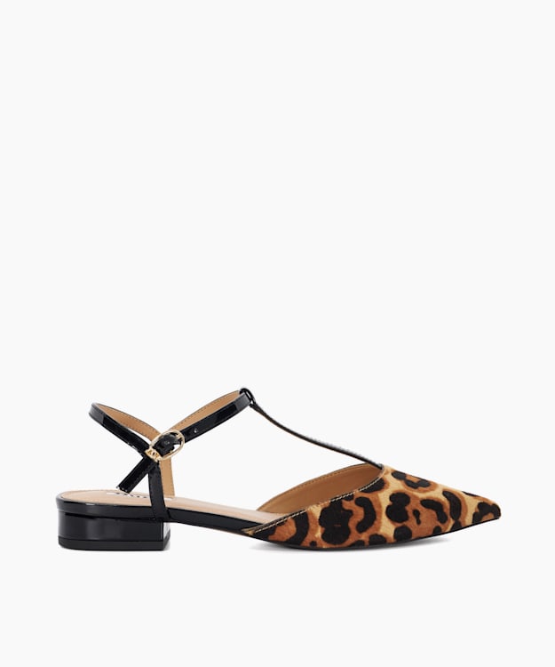 dune london Harler - Leopard Leopard Print Pointed Toe T-Bar Flats