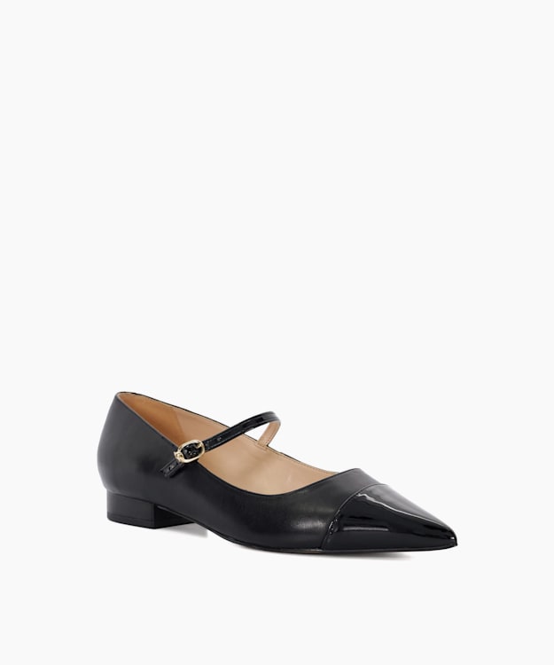 Dune London Hastie - Black Toe Cap Pointed Mary Jane Flats