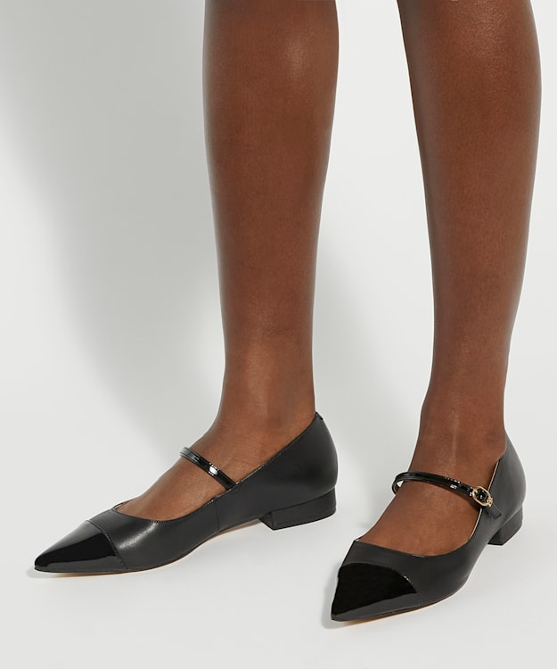 Dune London Hastie - Black Toe Cap Pointed Mary Jane Flats