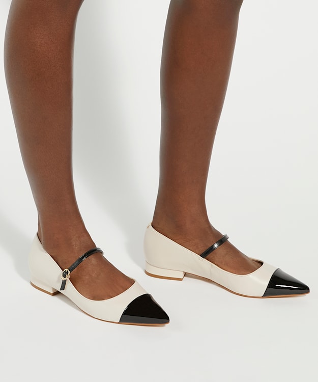 Dune London Hastie - Ecru Toe Cap Pointed Mary Jane Flats