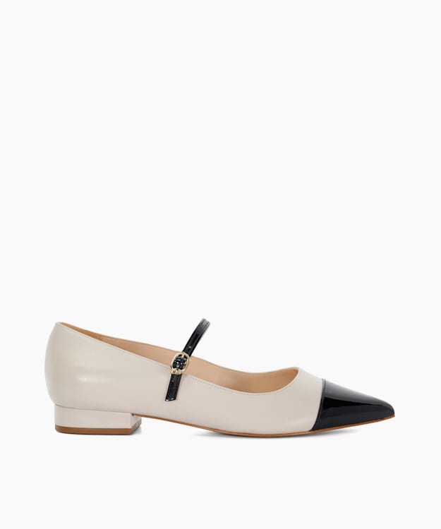 dune london Hastie - Ecru Toe Cap Pointed Mary Jane Flats