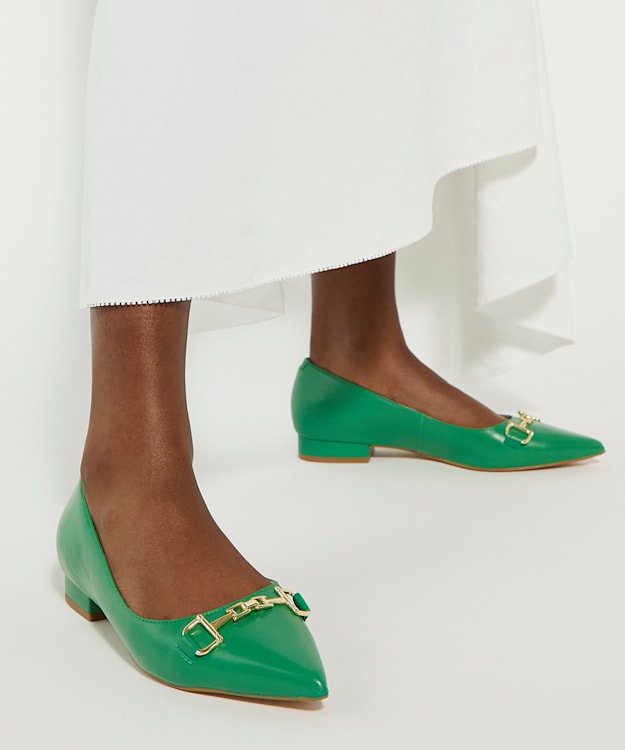 Dune London Haydenne - Green Snaffle-Trim Ballet Pumps