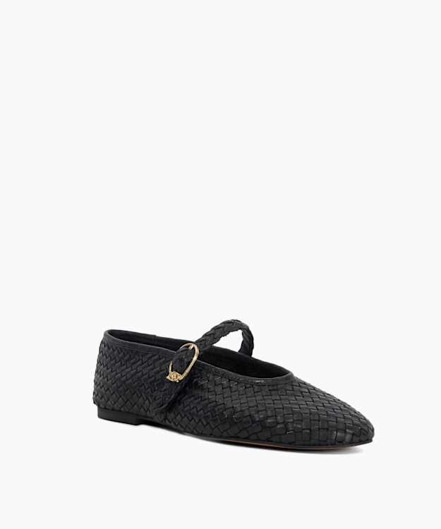 Dune London Headline - Black Leather Woven Mary Jane Ballet Flats