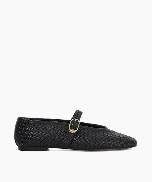 dune london Headline - Black Leather Woven Mary Jane Ballet Flats