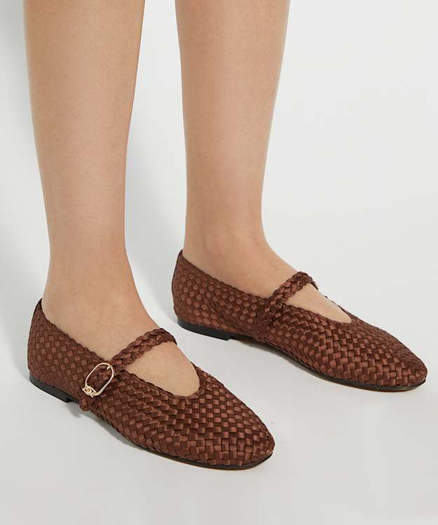 Dune London Headline - Brown Woven Mary Jane Ballet Flats