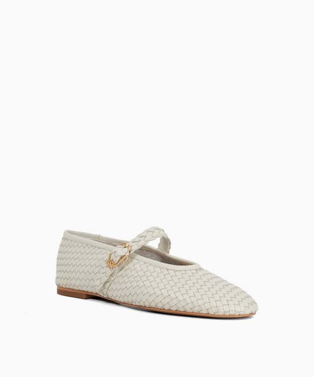 Dune London Headline - Ecru Leather Woven Mary Jane Ballet Flats