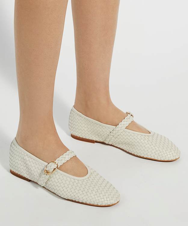 Dune London Headline - Ecru Leather Woven Mary Jane Ballet Flats