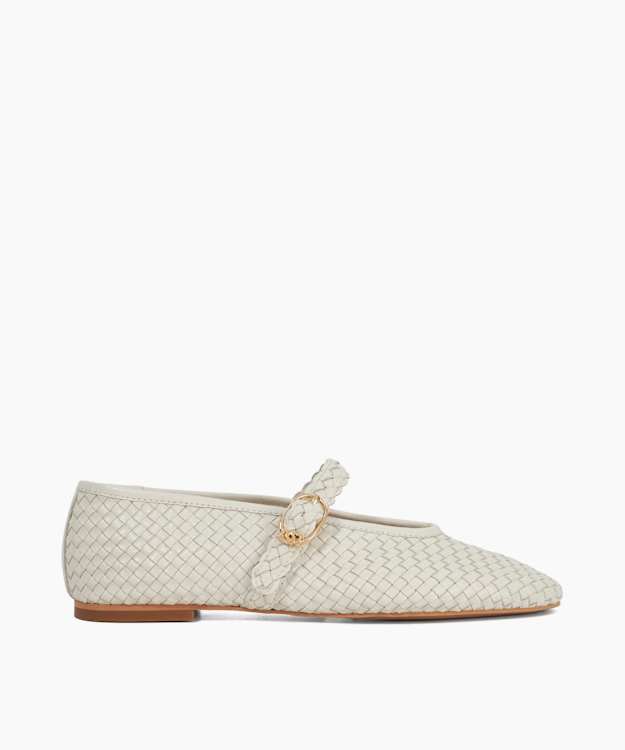 dune london Headline - Ecru Leather Woven Mary Jane Ballet Flats