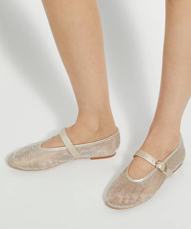 Dune London Headline - Gold Woven Mary Jane Ballet Flats