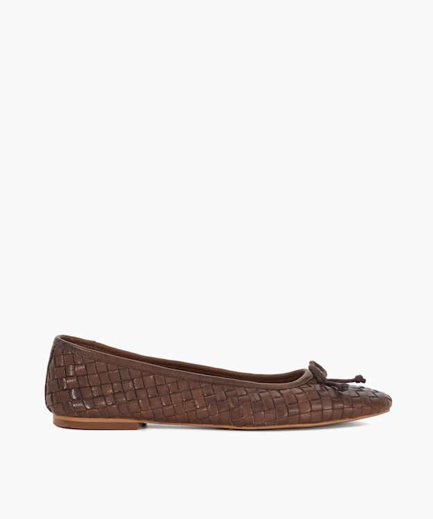 dune london Heat - Brown Woven Leather Bow Detail Ballet Pumps