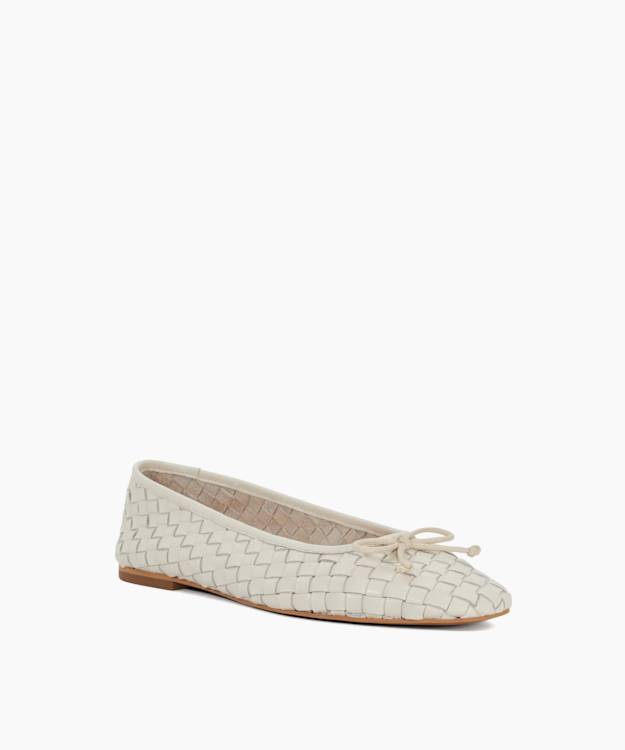 Dune London Heat - Ecru Woven Leather Bow Detail Ballet Pumps