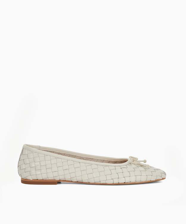 dune london Heat - Ecru Woven Leather Bow Detail Ballet Pumps