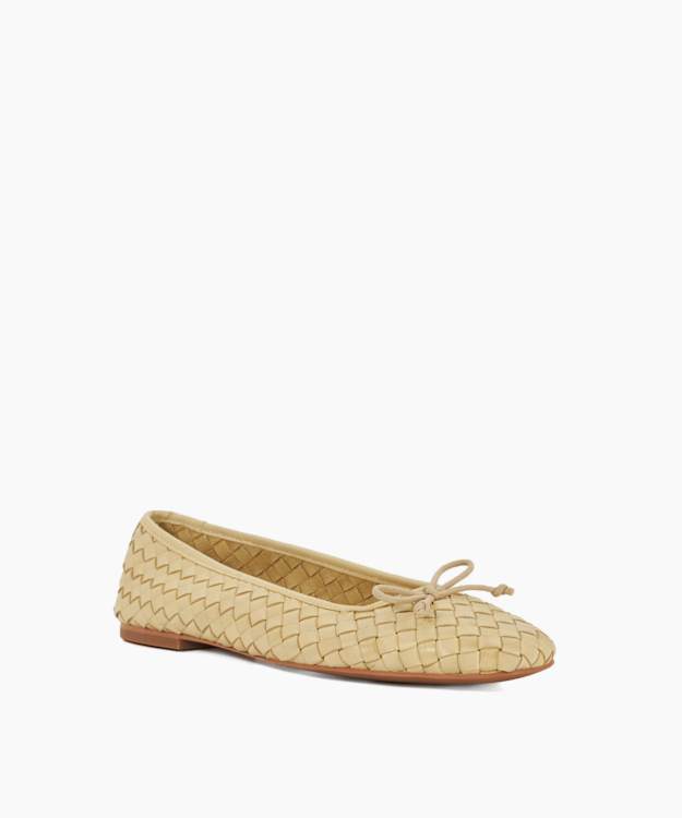 Dune London Heat - Lemon Woven Leather Bow Detail Ballet Pumps