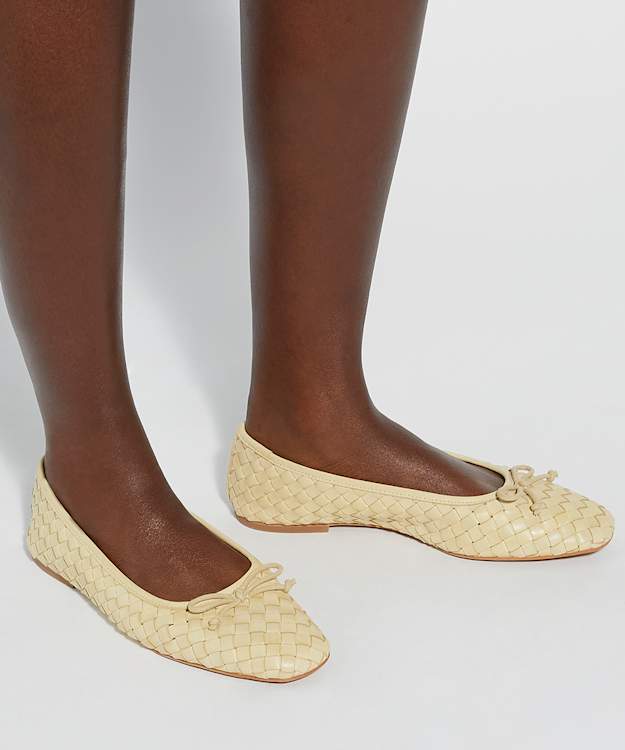 Dune London Heat - Lemon Woven Leather Bow Detail Ballet Pumps