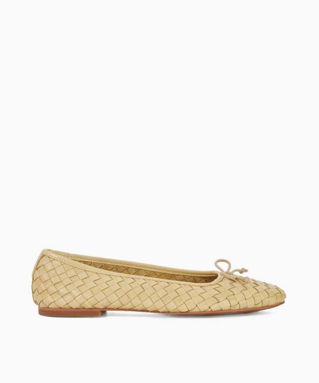 dune london Heat - Lemon Woven Leather Bow Detail Ballet Pumps