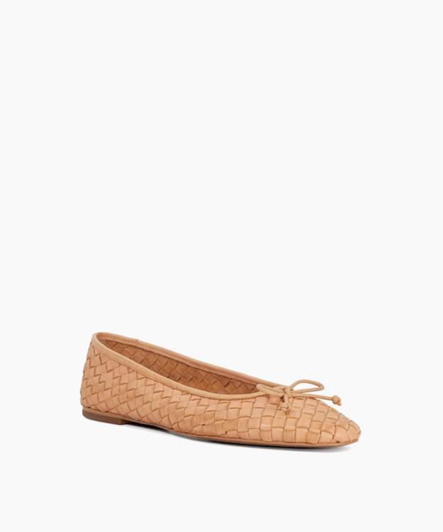 Dune London Heat - Pink Woven Leather Bow Detail Ballet Pumps