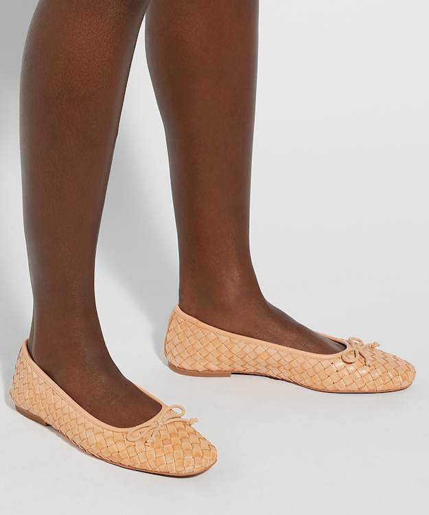 Dune London Heat - Pink Woven Leather Bow Detail Ballet Pumps
