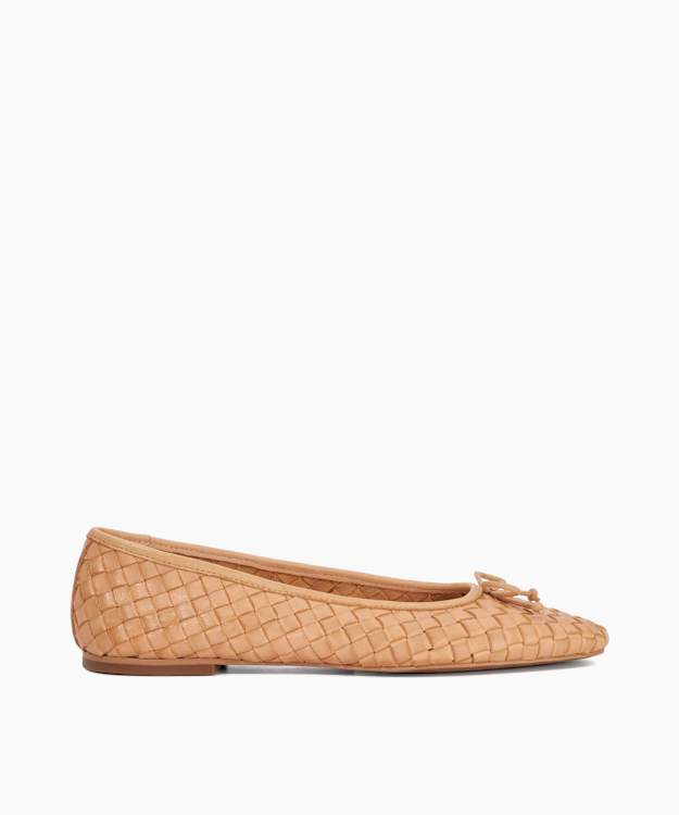 dune london Heat - Pink Woven Leather Bow Detail Ballet Pumps