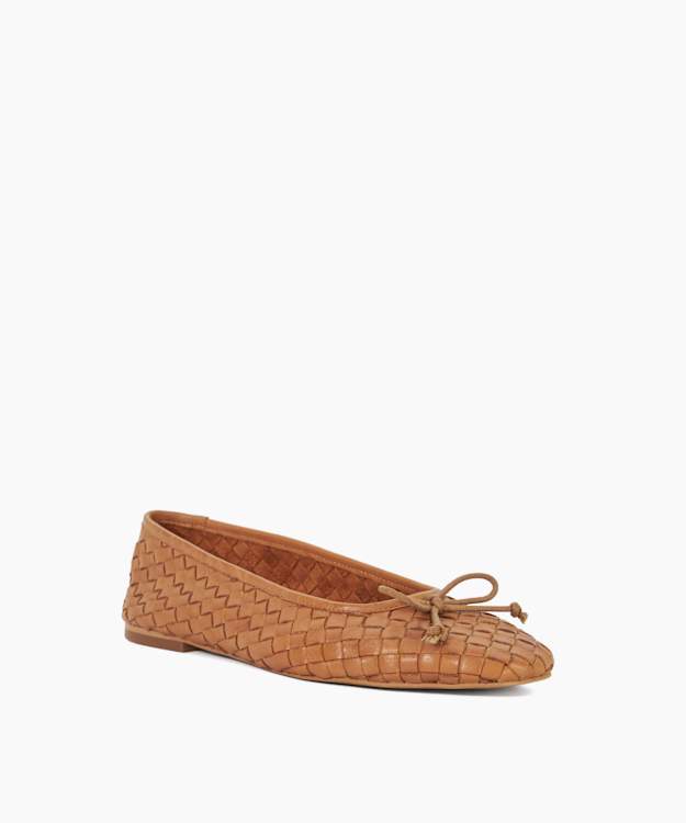 Dune London Heat - Tan Woven Leather Bow Detail Ballet Pumps
