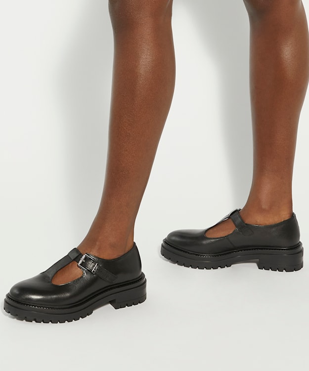 Dune London Henni - Black Chunky Cleated Sole Mary Jane Shoes