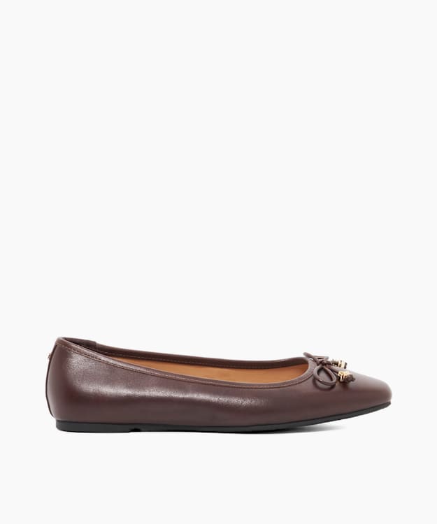 dune london Hennie - Dark Brown Brown Leather Ballet Flats