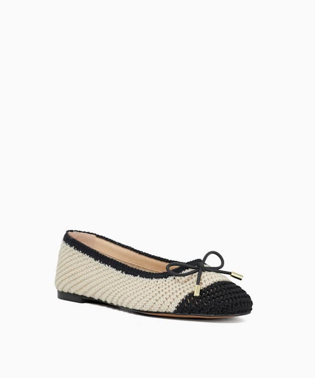 Dune London Highland - Cream Textured Bow Detail Ballet Flats