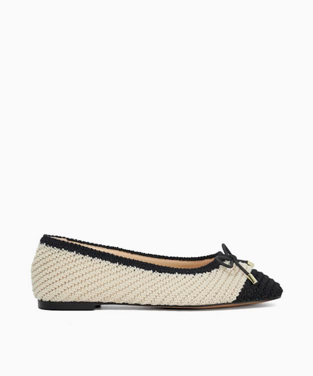 dune london Highland - Cream Textured Bow Detail Ballet Flats