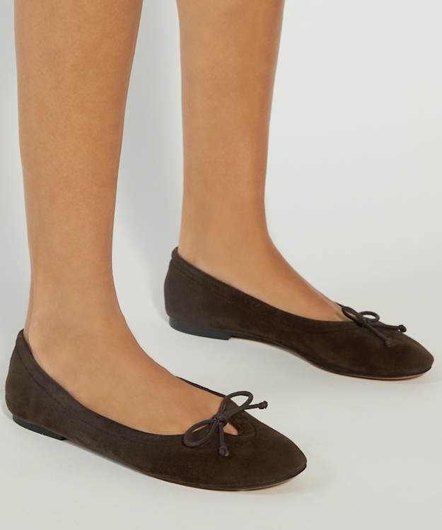 Dune London Hilife - Brown Suede Cut Out Detail Ballet Flats