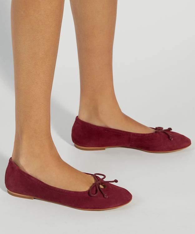 Dune London Hilife - Burgundy Suede Cut Out Detail Ballet Flats