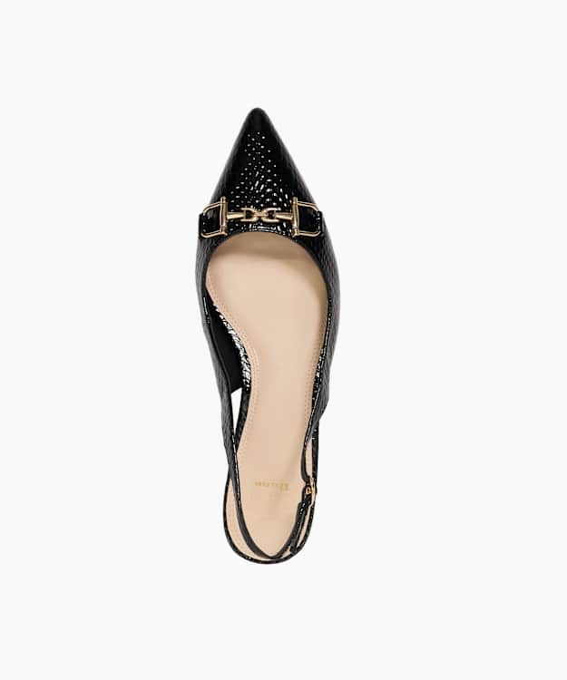 Dune London Hinge - Black Mock Croc Low Block Heel Slingbacks