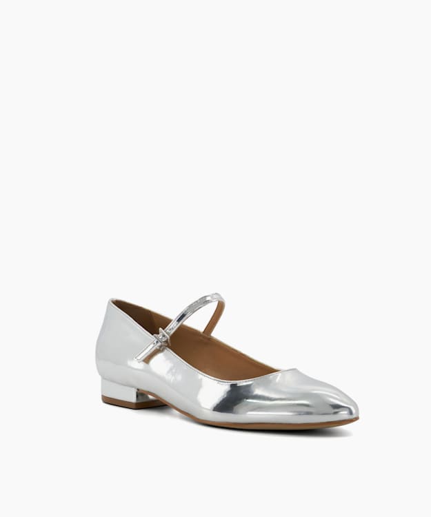 Dune London Hipplie - Silver Metallic Mary-Jane Shoes