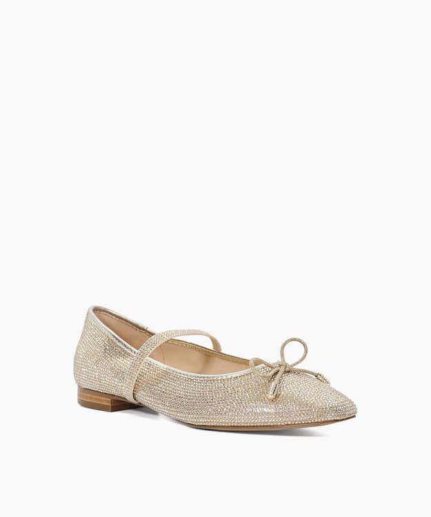 Dune London Holly - Gold Square Toe Embellished Ballet Flats
