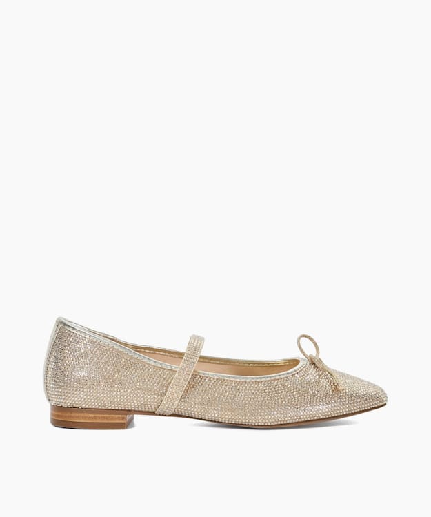 dune london Holly - Gold Square Toe Embellished Ballet Flats
