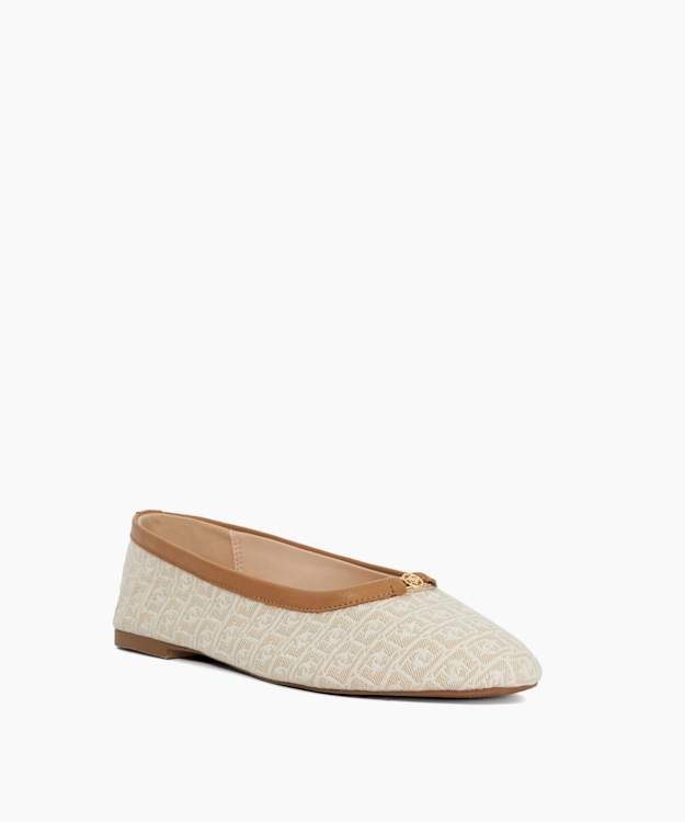 Dune London Honestly - Cream Monogrammed Logo Trim Ballet Flats