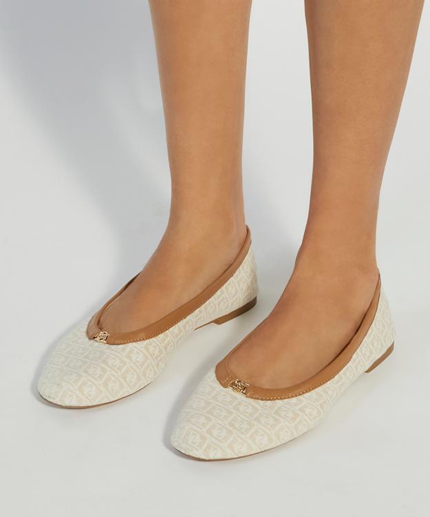 Dune London Honestly - Cream Monogrammed Logo Trim Ballet Flats
