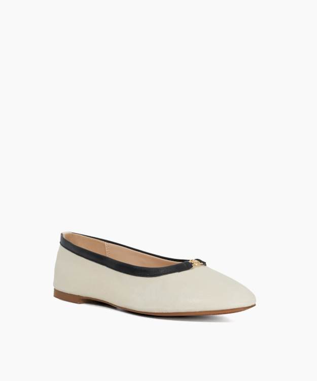 Dune London Honestly - Cream Monogrammed Logo Trim Ballet Flats