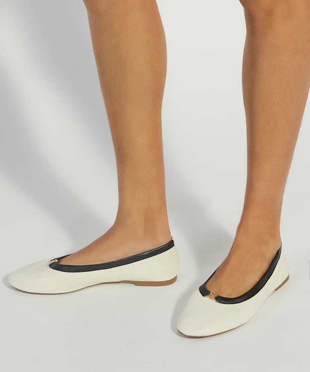 Dune London Honestly - Cream Monogrammed Logo Trim Ballet Flats