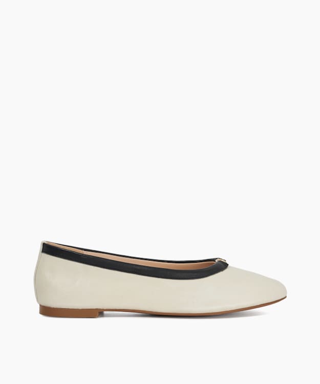 dune london Honestly - Cream Monogrammed Logo Trim Ballet Flats