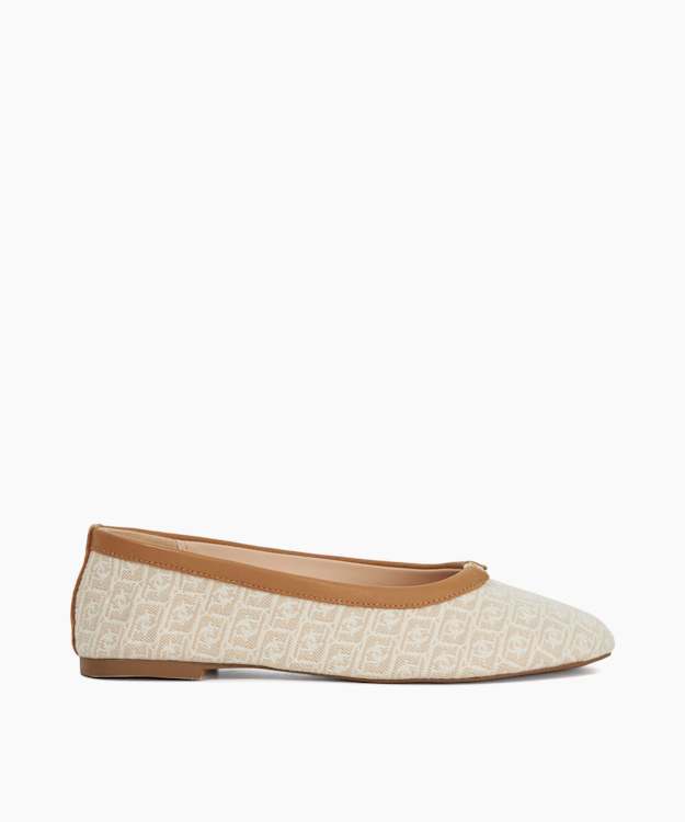 dune london Honestly - Cream Monogrammed Logo Trim Ballet Flats