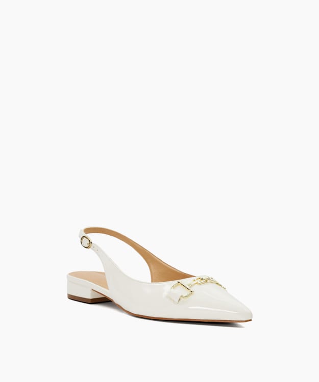 Dune London Hopeful - White Wide Fit Snaffle-Trim Pointed Ballet Shoes