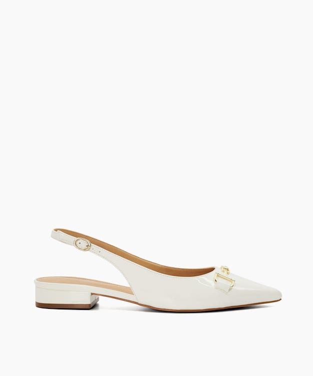 dune london Hopeful - White Wide Fit Snaffle-Trim Pointed Ballet Shoes