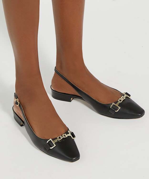 Dune London Hopewell - Black Branded Snaffle Trim Slingback Flats