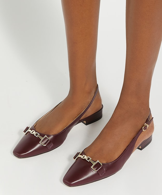 Dune London Hopewell - Dark Red Branded Snaffle Trim Slingback Flats