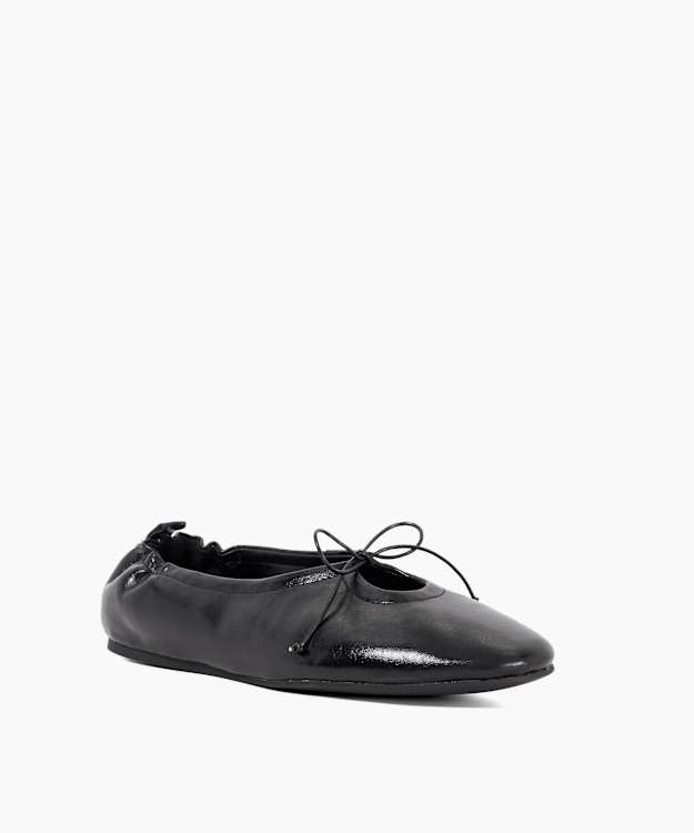 Dune London How - Black Cut Out Bow Detail Ruched Ballet Flats