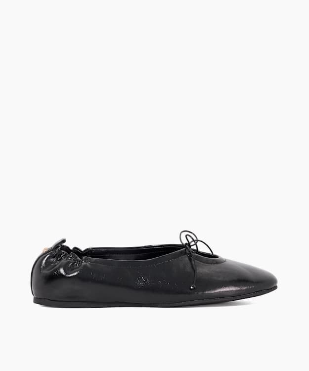 dune london How - Black Cut Out Bow Detail Ruched Ballet Flats