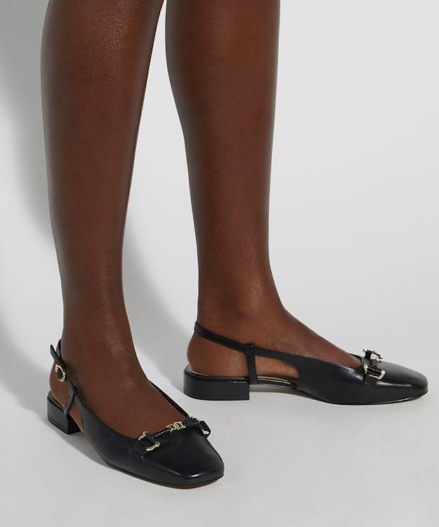 Dune London Hype - Black Sling Back Snaffle Trim Flats