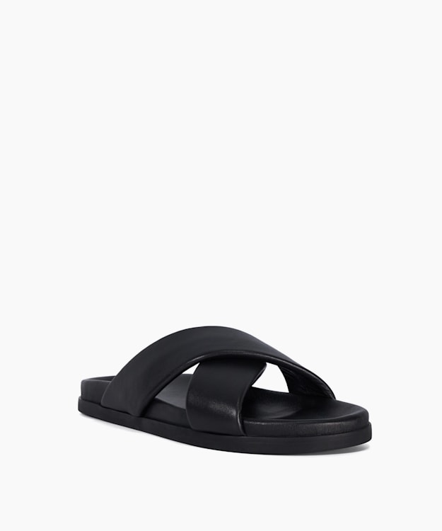 Dune London Isaacs - Black Leather Cross Strap Sandals