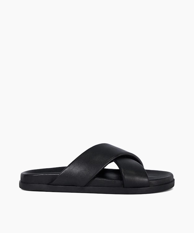 dune london Isaacs - Black Leather Cross Strap Sandals